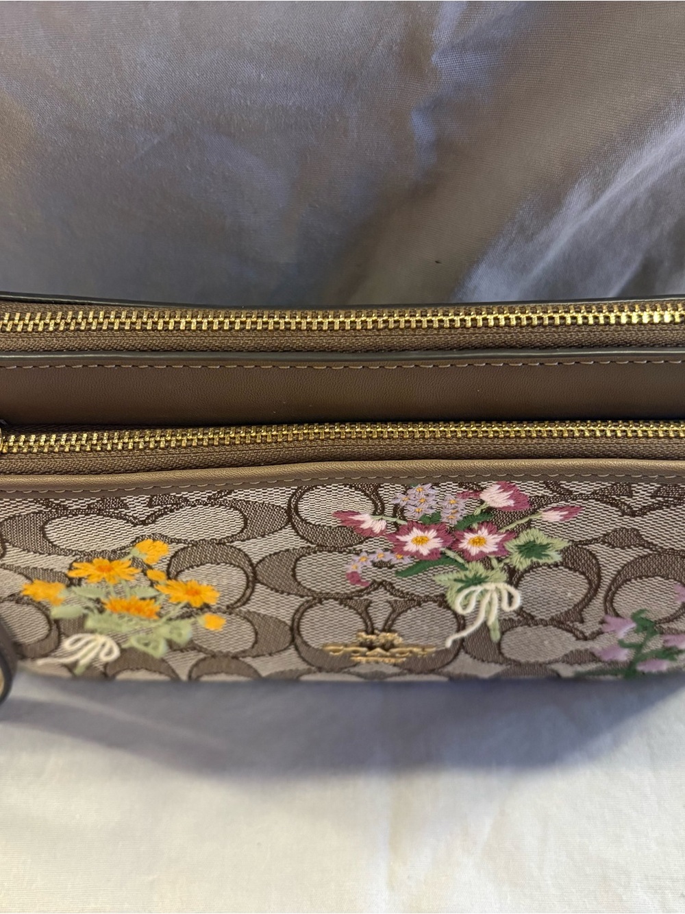Coach Brown Signature Canvas Floral Zip Pouch with Multicolor Embroidery - Picture 5 of 5